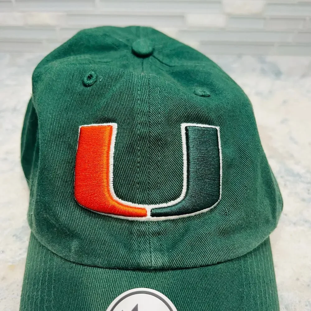 Miami Hurricanes 47 Brand Clean Up Hat Men's Green Adjustable U Baseball Cap